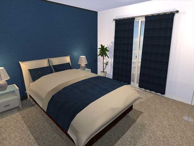 青色が基調色の寝室