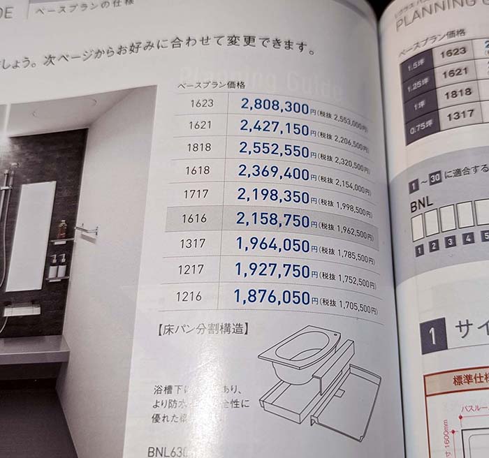 ユニットバスの価格一覧表