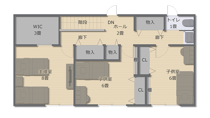 一般的な間取りの2階